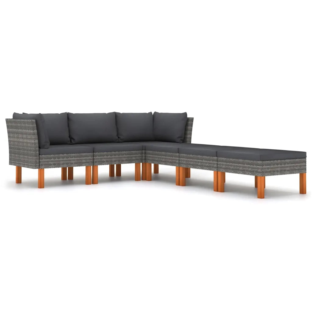 Set Divani da Giardino 6 pz | Set Salotto da Giardino con Cuscini in Polyrattan Grigio