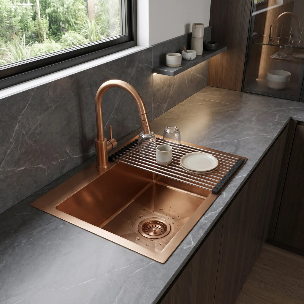 Lavello In Acciaio Con Set Di Accessori 3 Pz. Rea Leo 50 Brush Copper