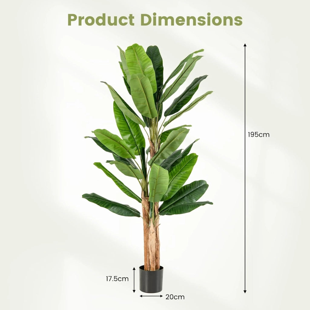 Albero di foglie di banana artificiale con vaso di fiori finti per decorazione interna, pianta tropicale, decorazione per ingresso, soggiorno, balcone, ufficio, 195 cm