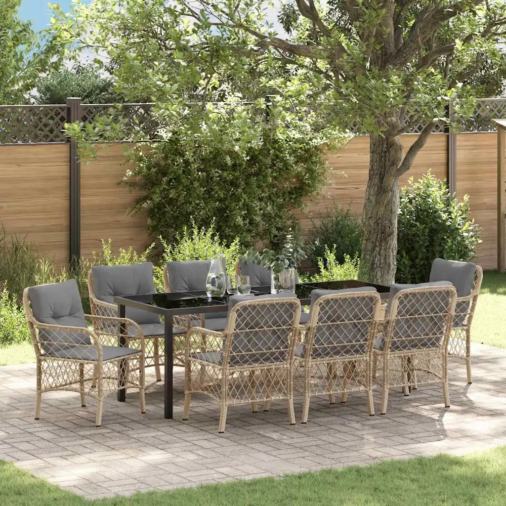 Set da Pranzo per Giardino con cuscino 9 pcs Beige polyrattan 3380238