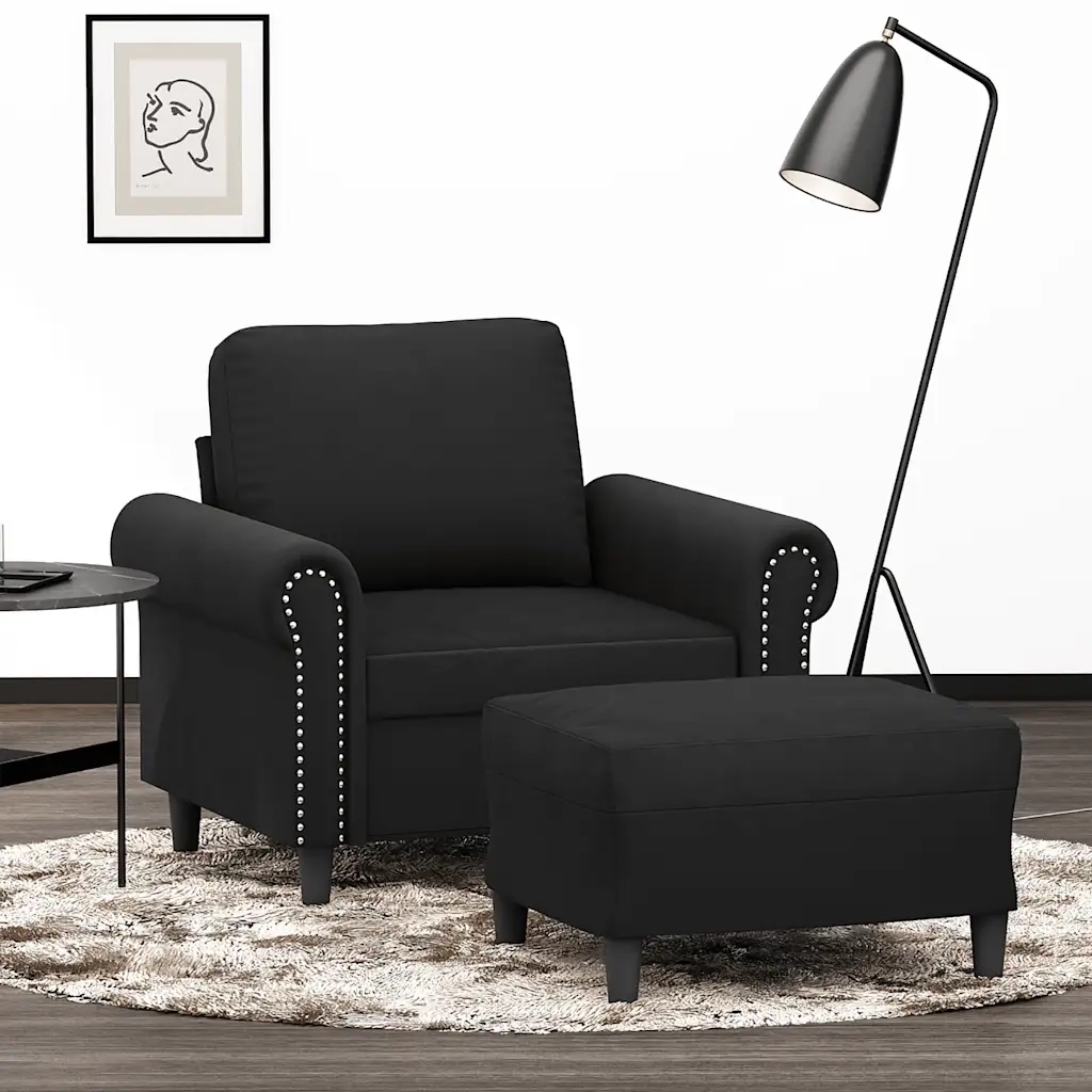 Poltrona | Sedia Relax con Poggiapiedi Nero 60 cm in Velluto