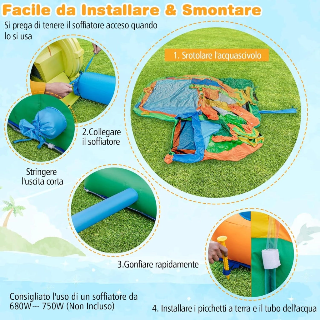 Castello Gonfiabile per bambini, Casa Gonfiabile con Scivolo, Area per Saltare, Piscina, con Borsa di Trasporto e Kit di Riparazione, per Bambini di 3-12 Anni (Senza Soffiatore)