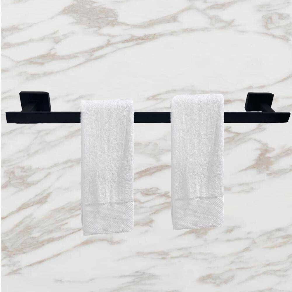 Trade Shop - Set Bagno Rettangolare Nero 6pz Porta Asciugamano Rotolo Bicchiere Spazzolino 87262 -