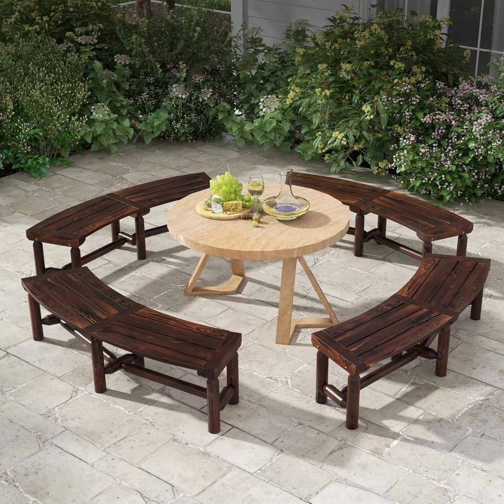 Panca da giardino, in carbonizzazione da superficie, panca in legno per 2 persone, panchine da parco, carico di 150 kg, per terrazza, balcone, vintage (forma curva, 139 x 36 x 41 cm)