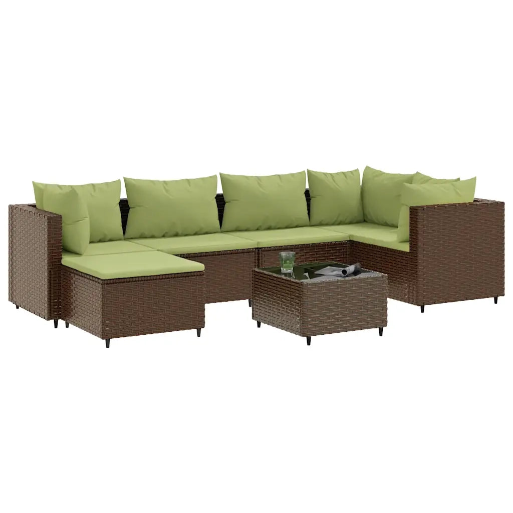 Set Divani da Giardino 7 pz con Cuscini in Polyrattan Marrone