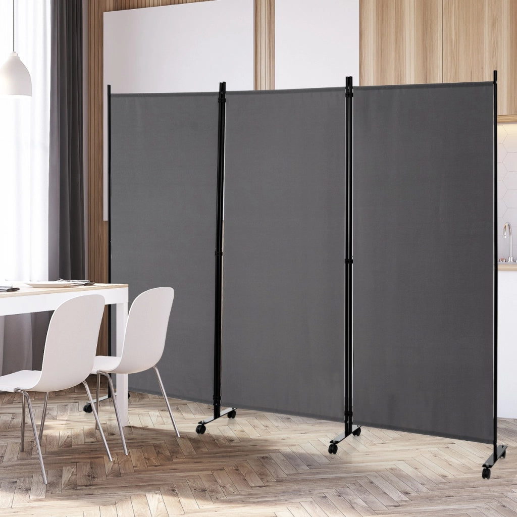 Divisorio a 3 pannelli in tessuto portatile con ruote per privacy, Divisorio indipendente per casa e ufficio Grigio