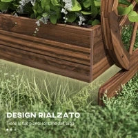 Fioriera in Legno da Esterno a 2 Livelli con 3 Vasi e Ruote di Carro Stile Country, 64x54x60cm