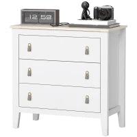Cassettiera per Camera da Letto a 3 Cassetti con Maniglie in Finta Pelle, 80x40x78.5 cm, Bianco