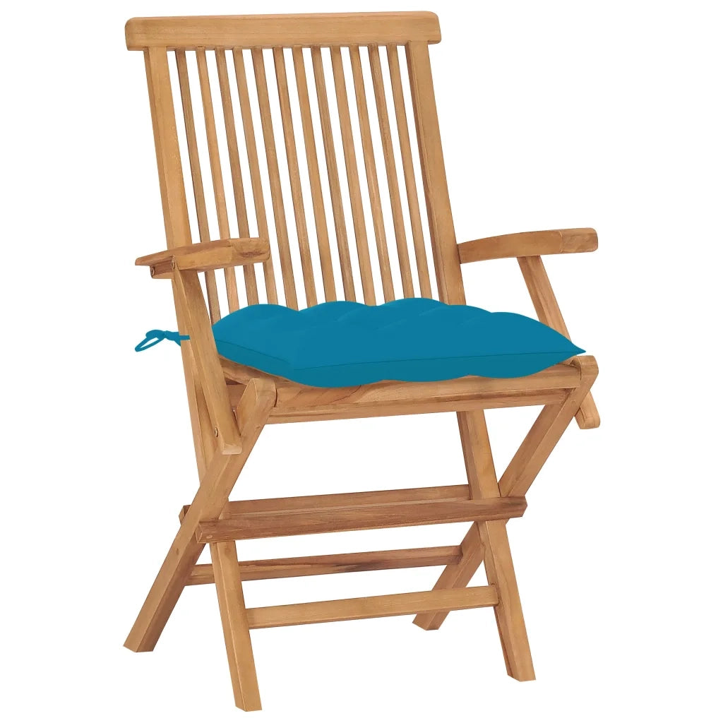 Sedie da Giardino 2 pz | Sedie da Esterno con Cuscini Azzurri Legno Massello Teak