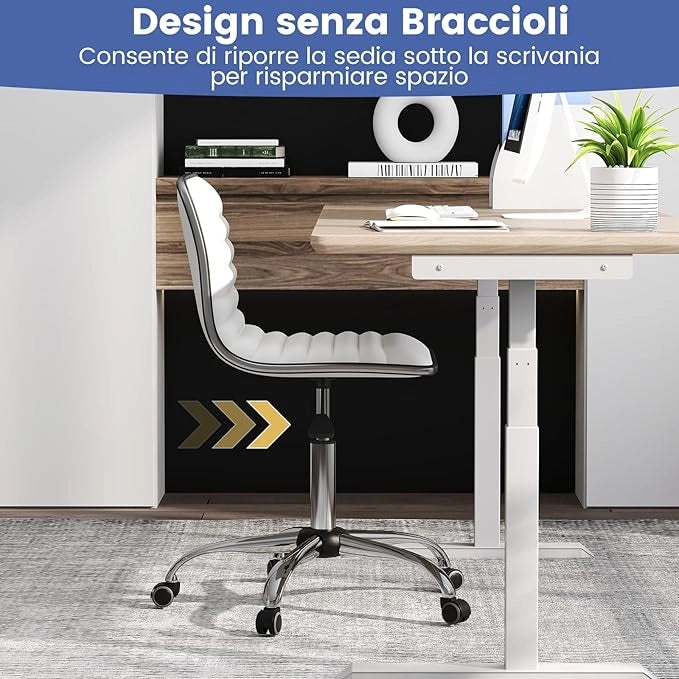 Sedia da Lavoro, Sedia da Ufficio Altezza Regolabile con Sedile Girevole e Ruote Universali, per Scrivania Imbottita, per Conferenze Senza Braccioli, Portata 150 kg