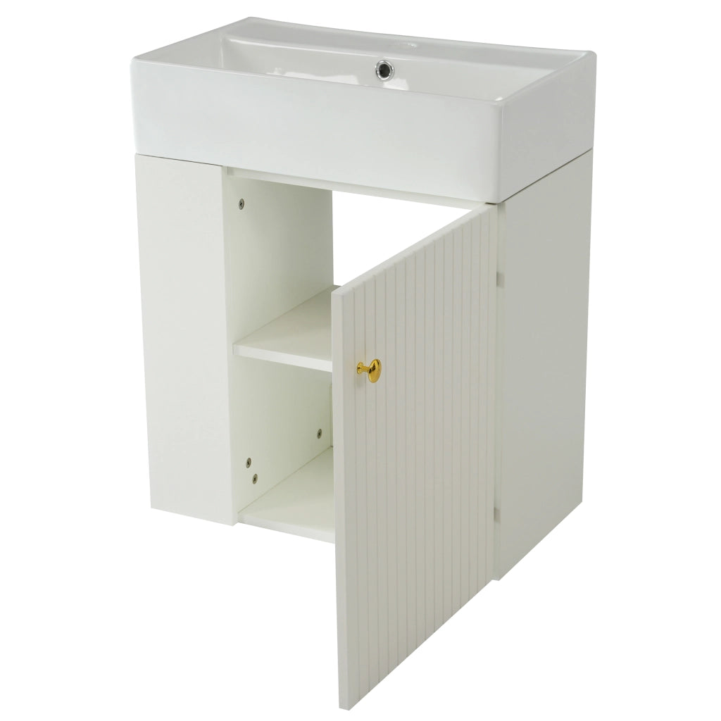 Mobile sottolavabo sospeso con lavabo integrato e vani laterali per bagno in truciolato bianco 69 × 52 × 32 cm