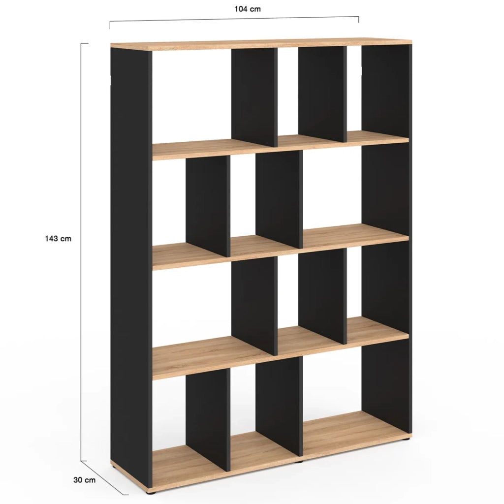 IDMarket - Estantería COLETTE con XX compartimentos negros y efecto madera H.XX cm