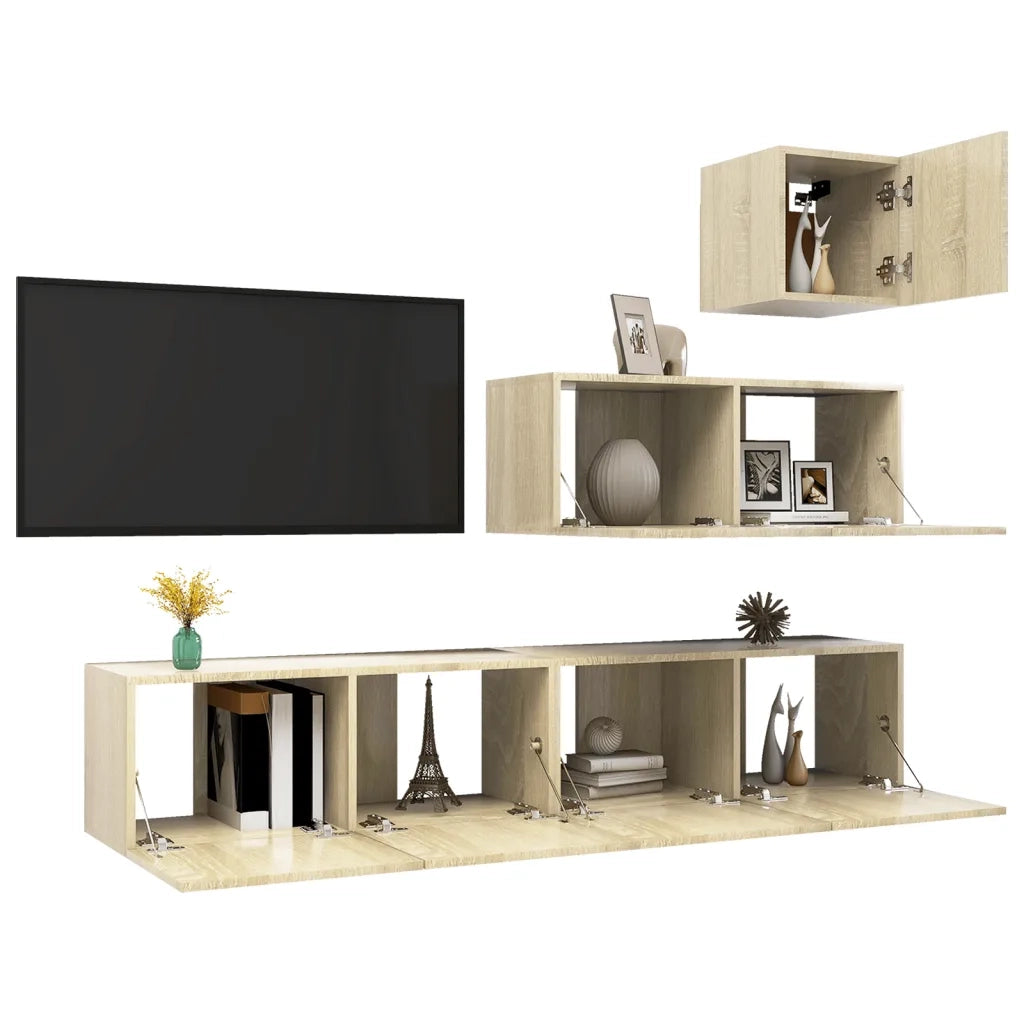 Set di Mobili Porta TV 4 pz | Armadietto TV | Mobile Porta TV Rovere Sonoma in Legno Multistrato