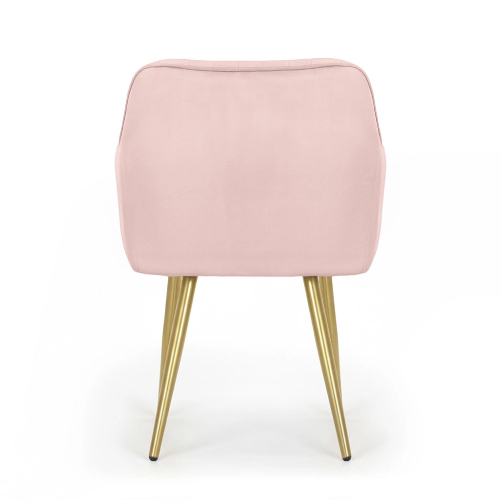 Set di 4 Sedie in velluto con cuciture verticali FLORENCE Rosa Cipria gambe oro