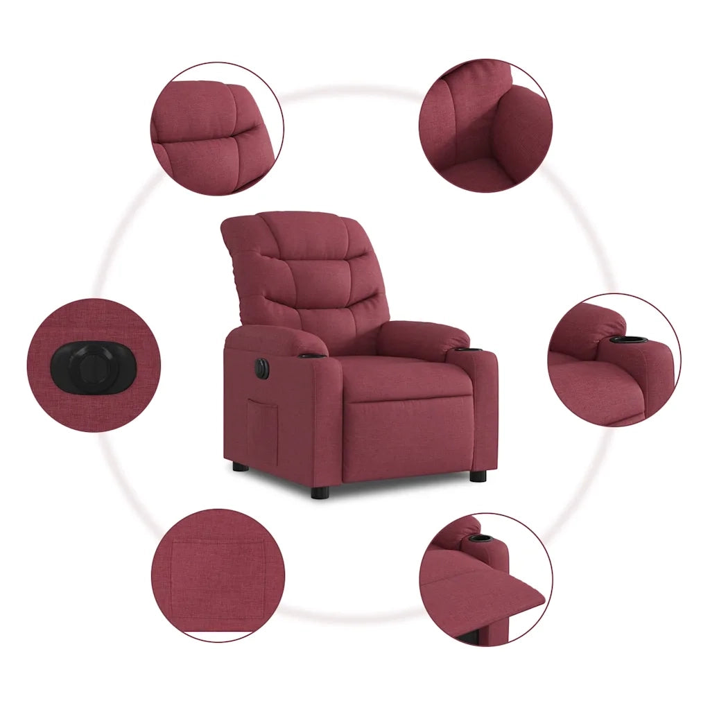 Poltrona | Sedia Relax Elettrica Reclinabile Rosso Vino in Tessuto