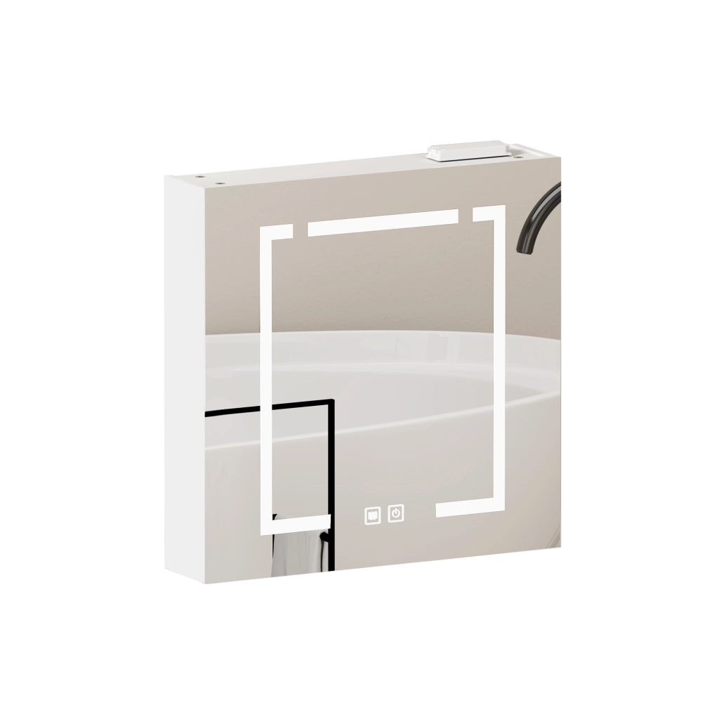 Armadietto a specchio con LED da parete in MDF e vetro bianco per bagno soggiorno e camera da letto 60 cm