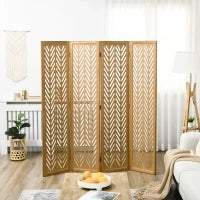 Paravento in Legno Traforato, Separatore di Ambienti Interni Pieghevole a 4 Pannelli, in Legno, 160 x 170 cm, Naturale