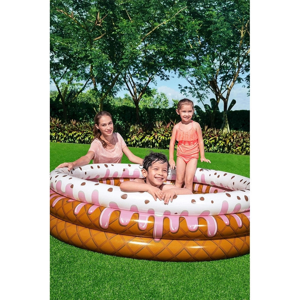 Trade Shop - Piscina Gonfiabile Tonda A 3 Anelli Design Gelato Con Panna Per Bambini 160x38cm 016173 -