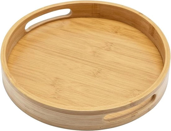 Dienblad in bambù - tavolo da caffè/sala in legno con maniglie - legno naturale - 30 cm