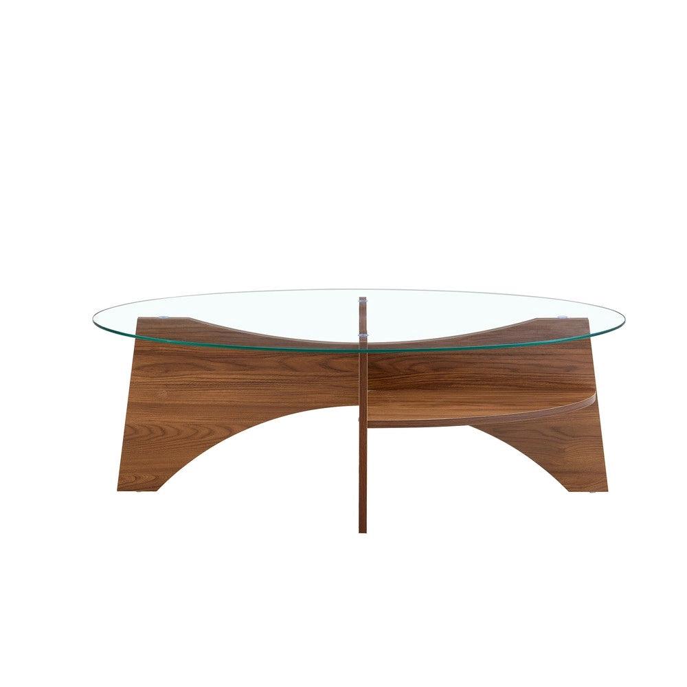 Tavolino da Caff¨¨ Ovale in Vetro Temperato ¨C Xylo ¨C Noce, 104.9x60 cm