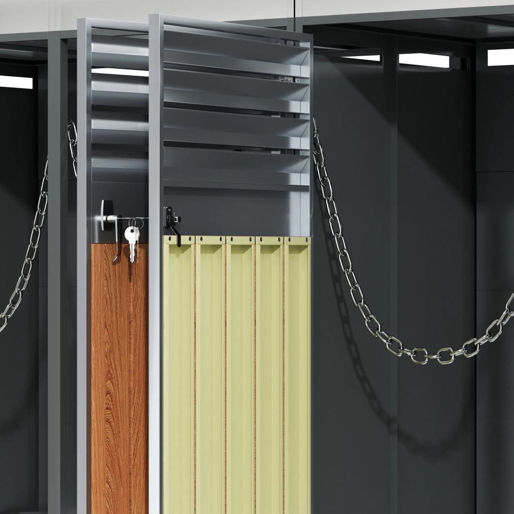 Mülltonnenschrank con fioriera integrata; 4 scomparti; acciaio zincato grigio e effetto legno