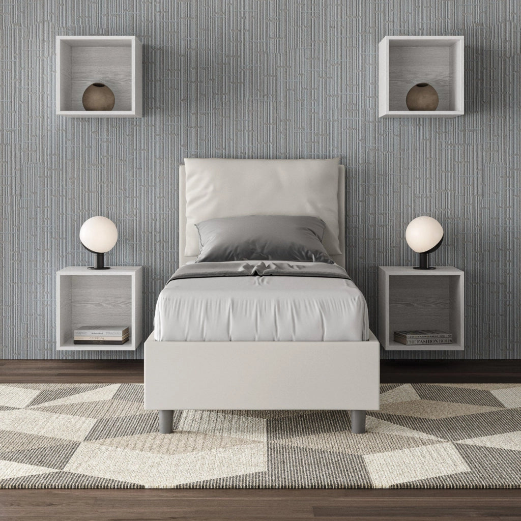 Letto singolo senza rete imbottito 80x190 similpelle tortora Antea