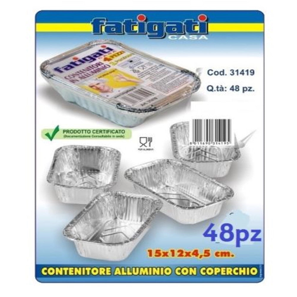 Trade Shop - Set 48 Pz Contenitore Vaschetta In Alluminio Con Coperchio Cucina 15x12x4cm -