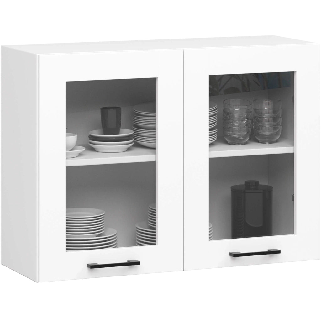 Set da cucina con vetrina AKORD OLIWIA 1,8 m Bianco 180 cm 7 ante 1 cassetto frontale Bianco 8 ripiani 180×46×203 cm