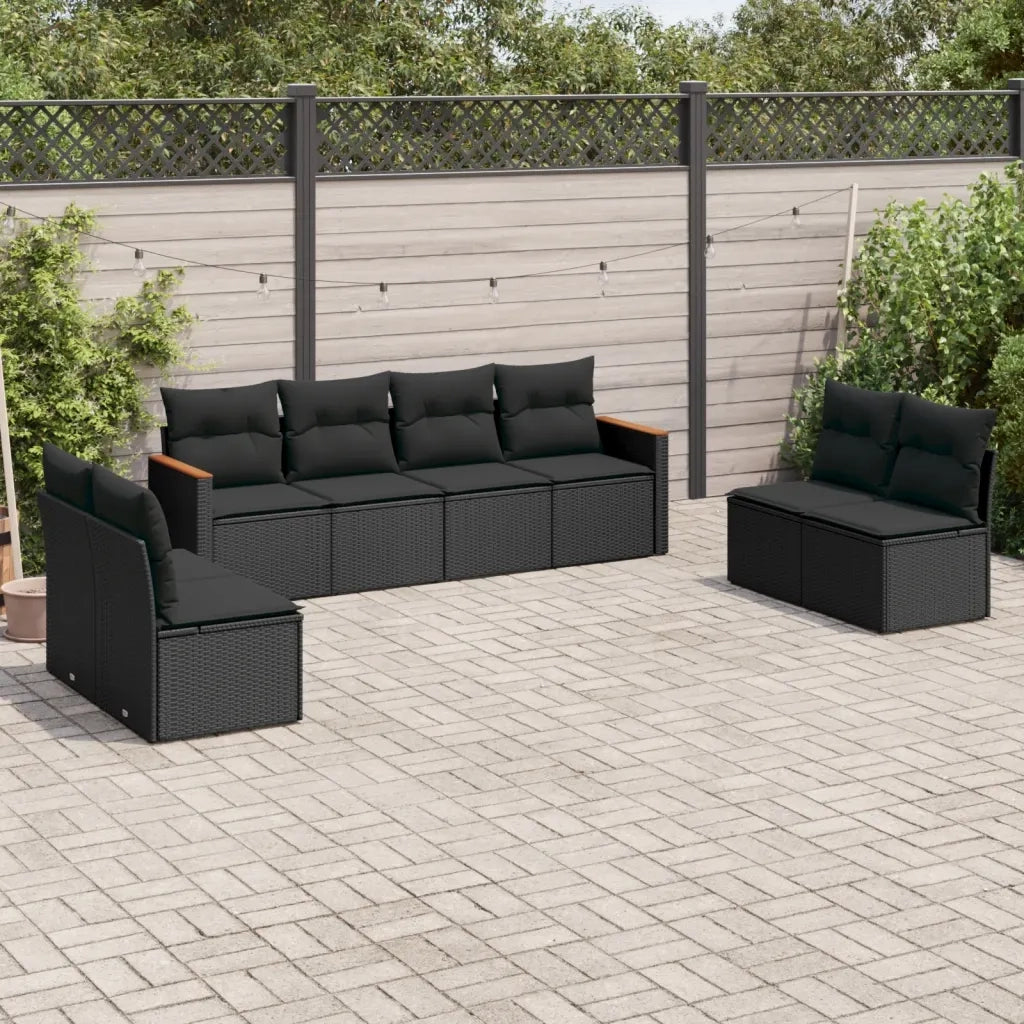 Set Divani da Giardino con Cuscini 8 pz Nero in Polyrattan 3258289