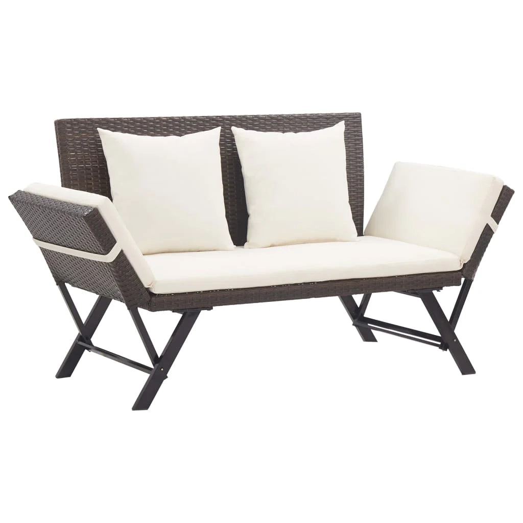 Panca da giardino mobili da esterno per patio mobili da terrazza con cuscini 176 cm resina intrecciata marrone 02_0011593