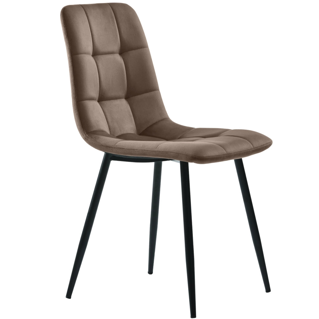 Sedia da pranzo Set 4 con Schienale imbottito in Velluto e Gambe in Metallo per Cucina Marrone