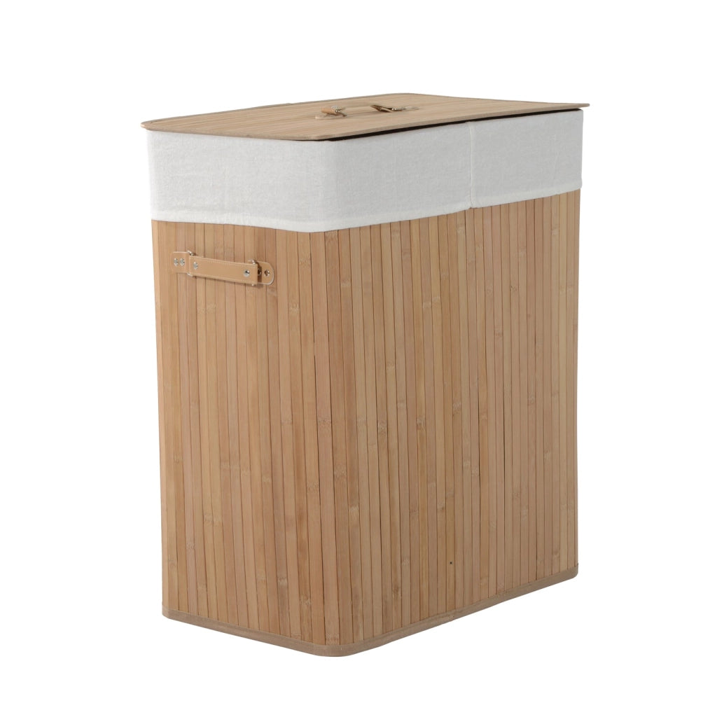 Cesta Portabiancheria 52x32x63 cm in Bambù con Coperchio e Fodera Rimovibile