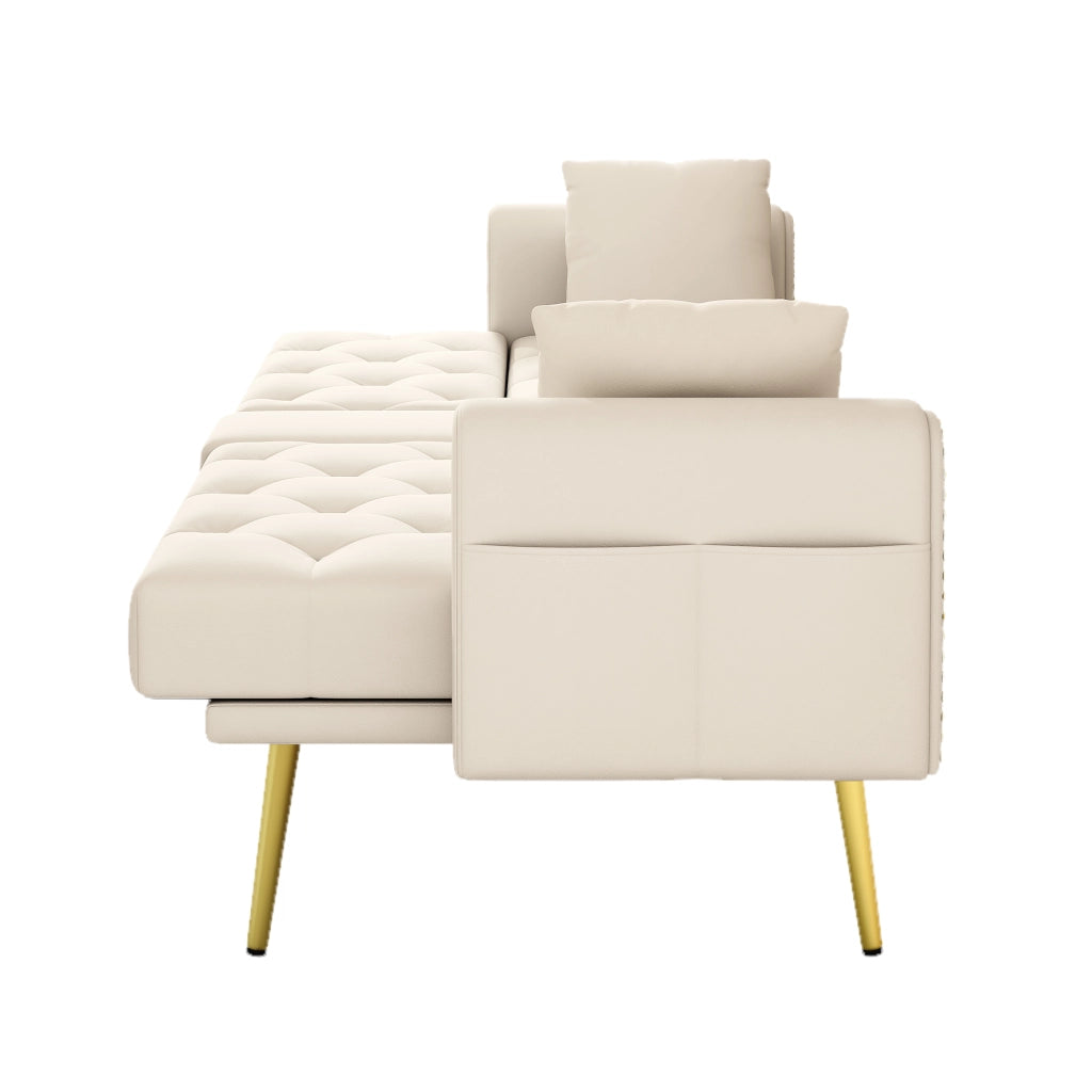DIVANO LETTO 175x80x73,5 cm in velluto beige con schienale regolabile
