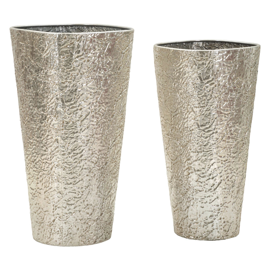 Barale, Vaso set 2 Vasi, Finitura Effetto Materico, Argento
