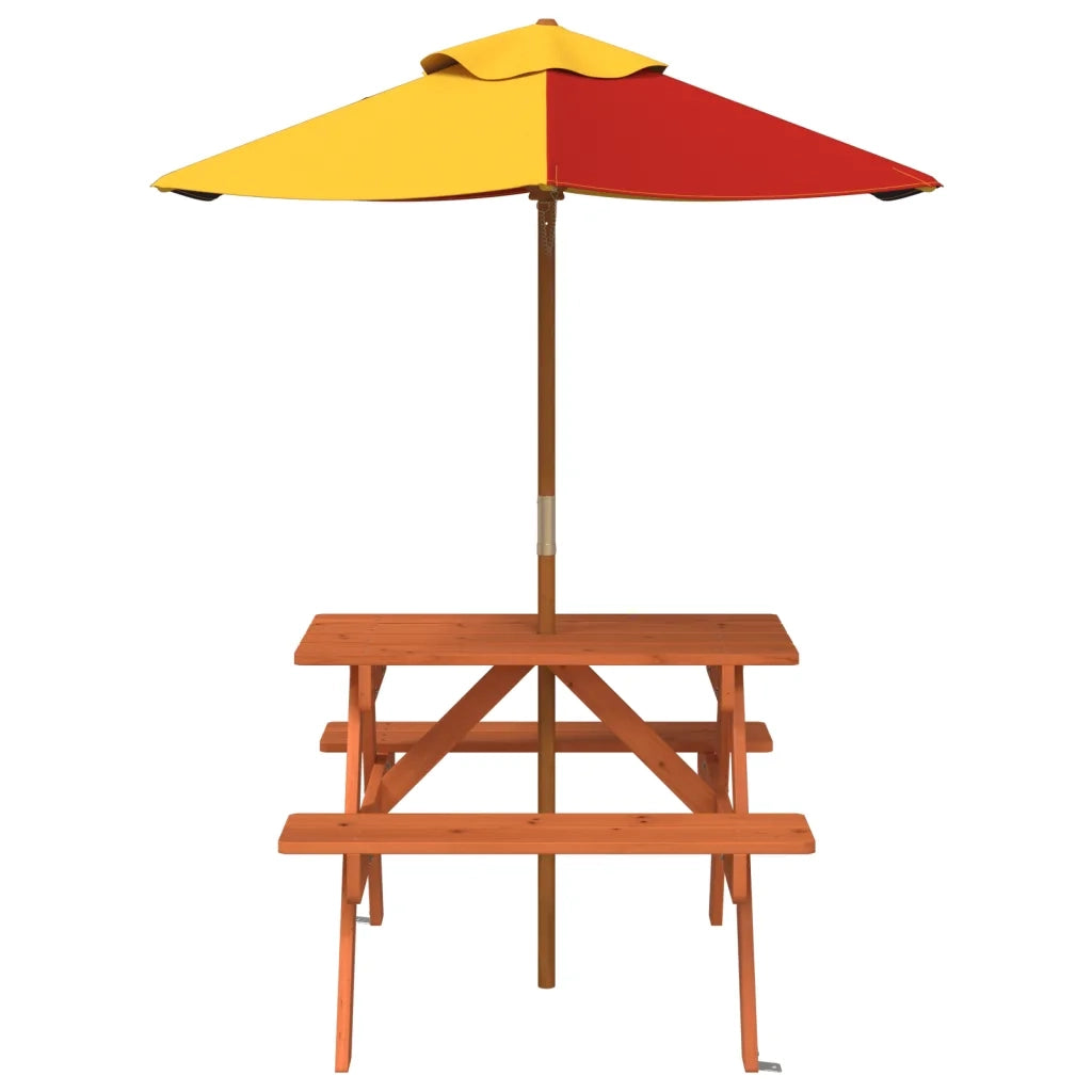 vidaXL Tavolo da Picnic per 4 Bambini con Ombrellone Legno di Abete