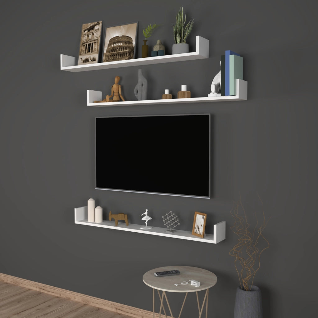 Set 'Höganäs' 3 Mensole da Muro - Consolli Pensili con Piano d'Appoggio a Forma di U - Largo 120 cm - Bianco [en.casa]