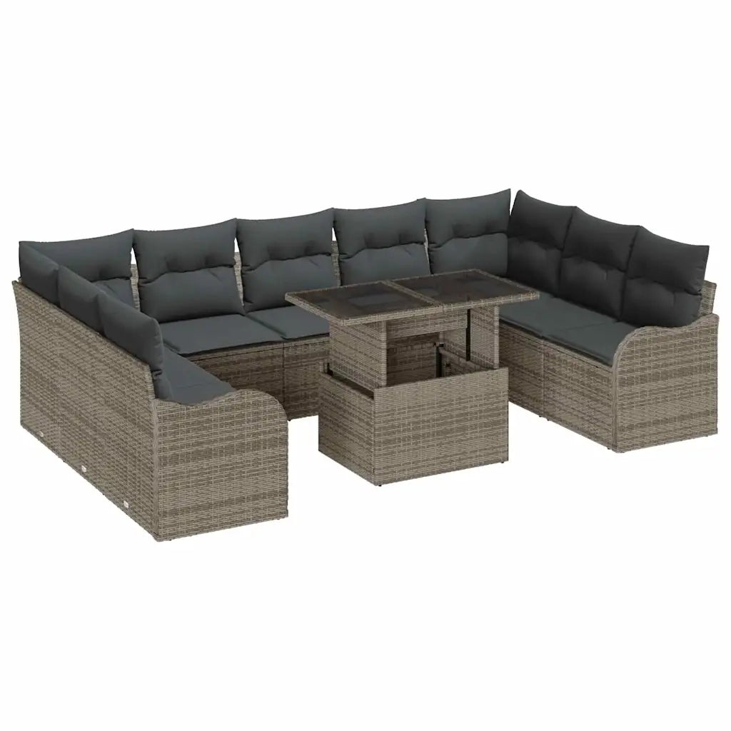 Set Divano da Giardino con cuscino 10 pcs Grigio Poly Rattan 3348525