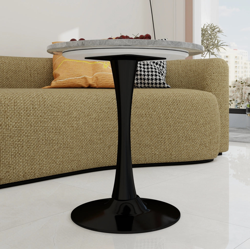 Tavolino rotondo moderno in marmo artificiale nero e grigio; 77;5 x 77;5 x 15;5 cm