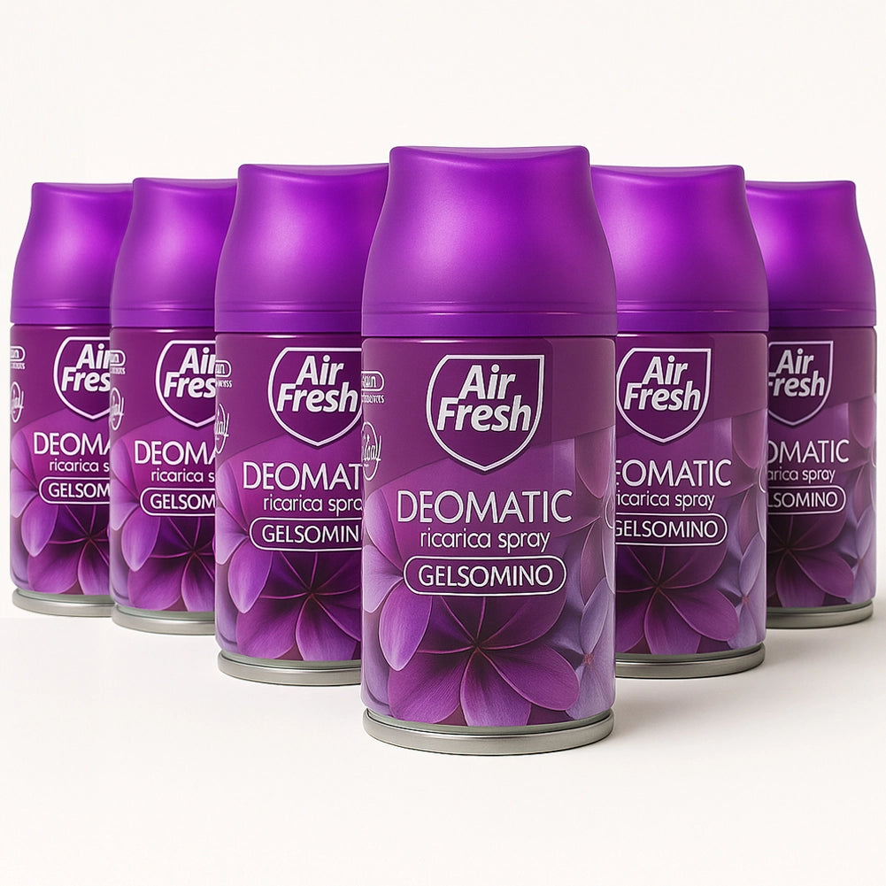 AIR FRESH Deomatic Set 6 x 250 ml Ricarica Spray Profumatore per Ambiente Gelsomino