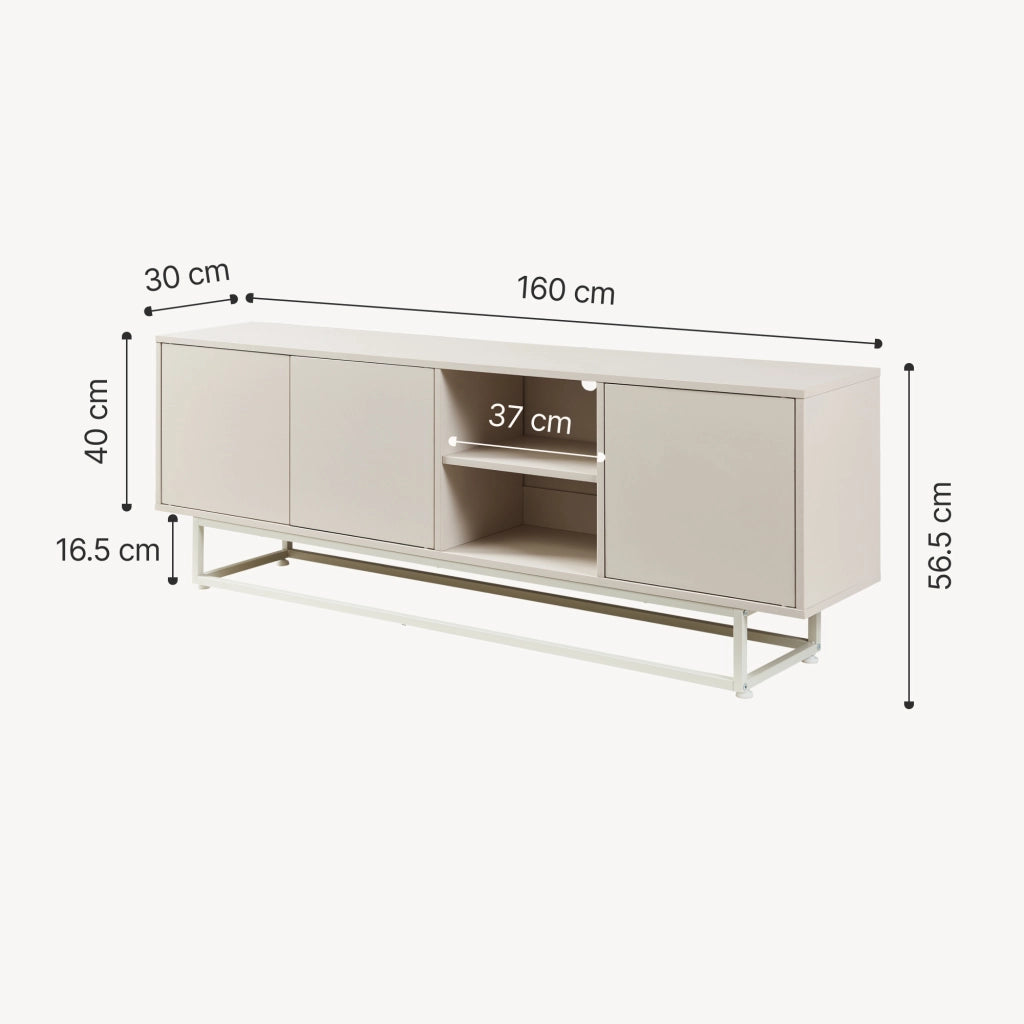 Armadietto Boxholm Credenza Bassa con 3 Ante Push-Open e 2 Vani Aperti 160x30x57 cm Avena Oatmeal [en.casa]