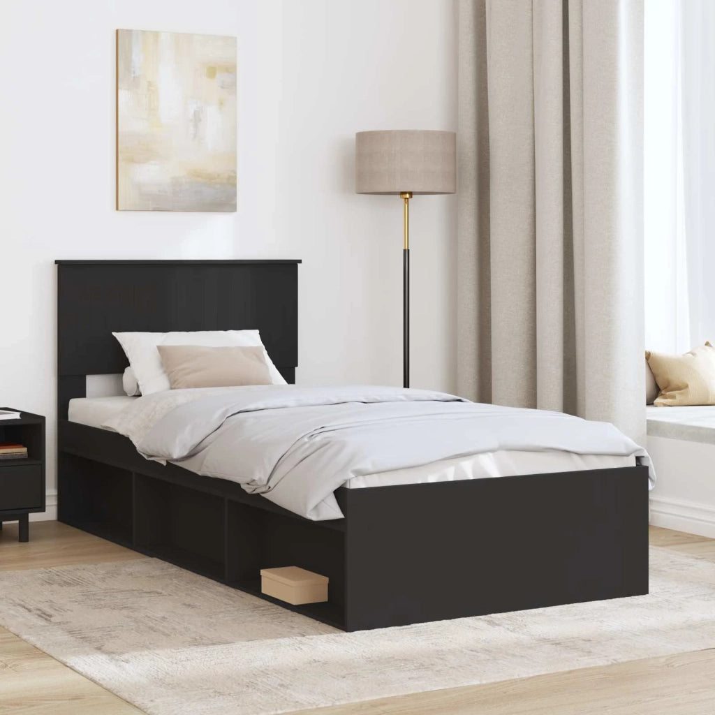 Struttura del letto con testiera Nero 90 x 190 cm Pino massello