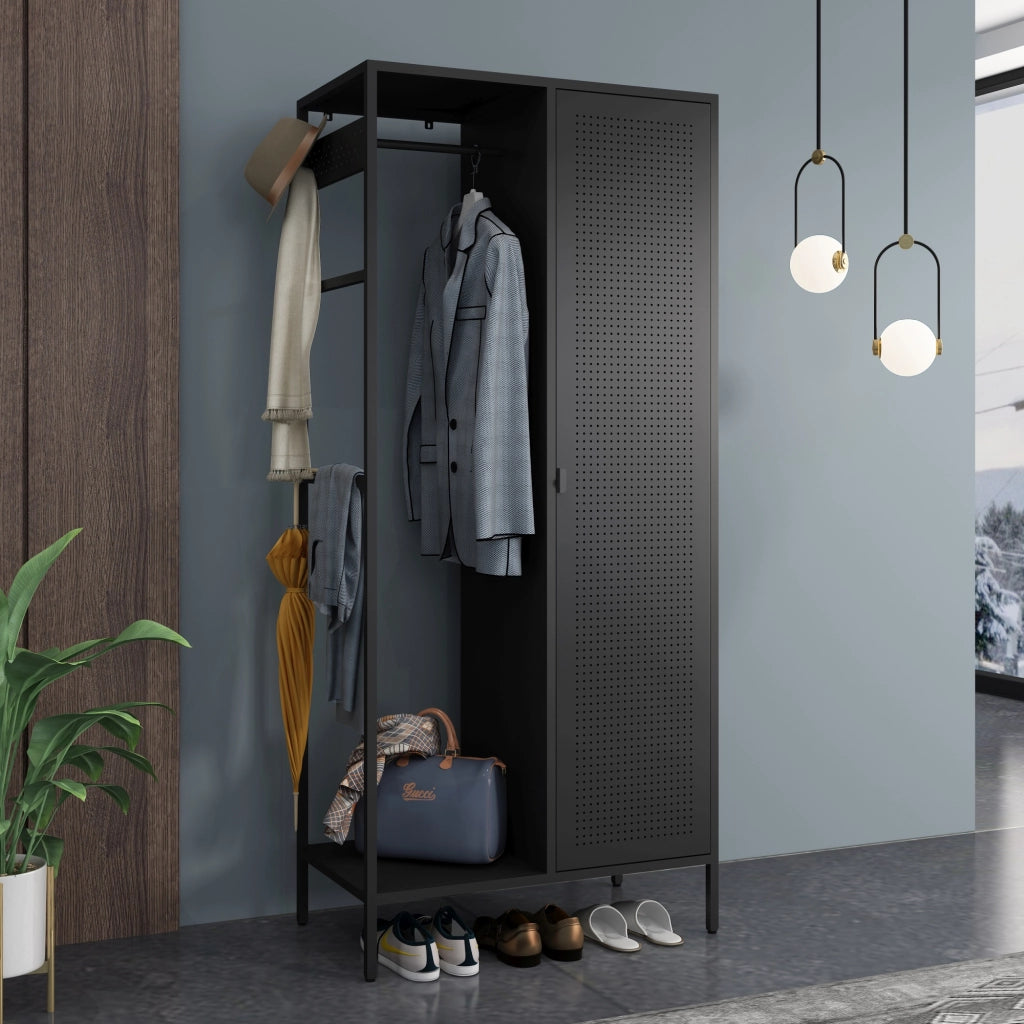 Armadio per Guardaroba Puumala in Metallo 180 x 80 x 45 cm Nero [en.casa]