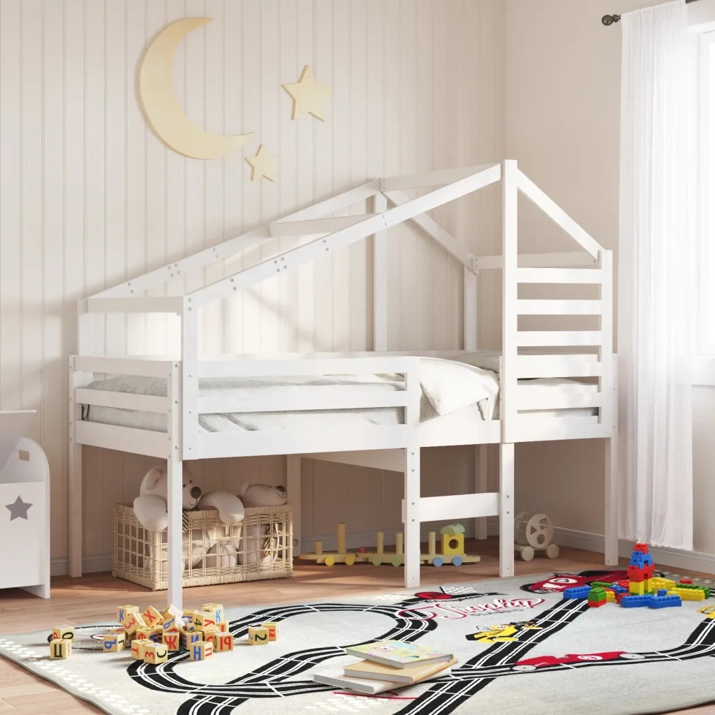 vidaXL Letto a Soppalco con Tetto Bianco 75x190 cm in Legno di Pino