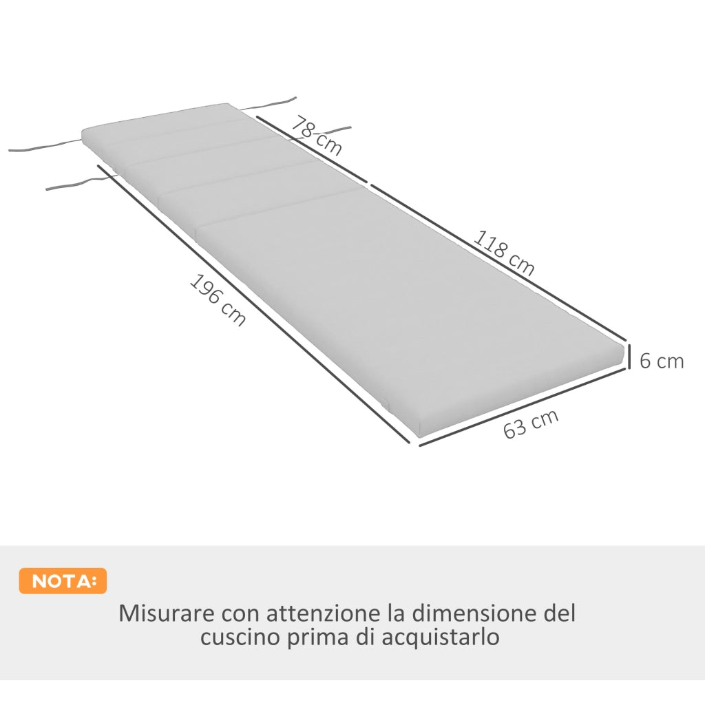 Cuscino per Sdraio e Lettino Prendisole in Tessuto con Lacci di Fissaggio, Grigio Chiaro