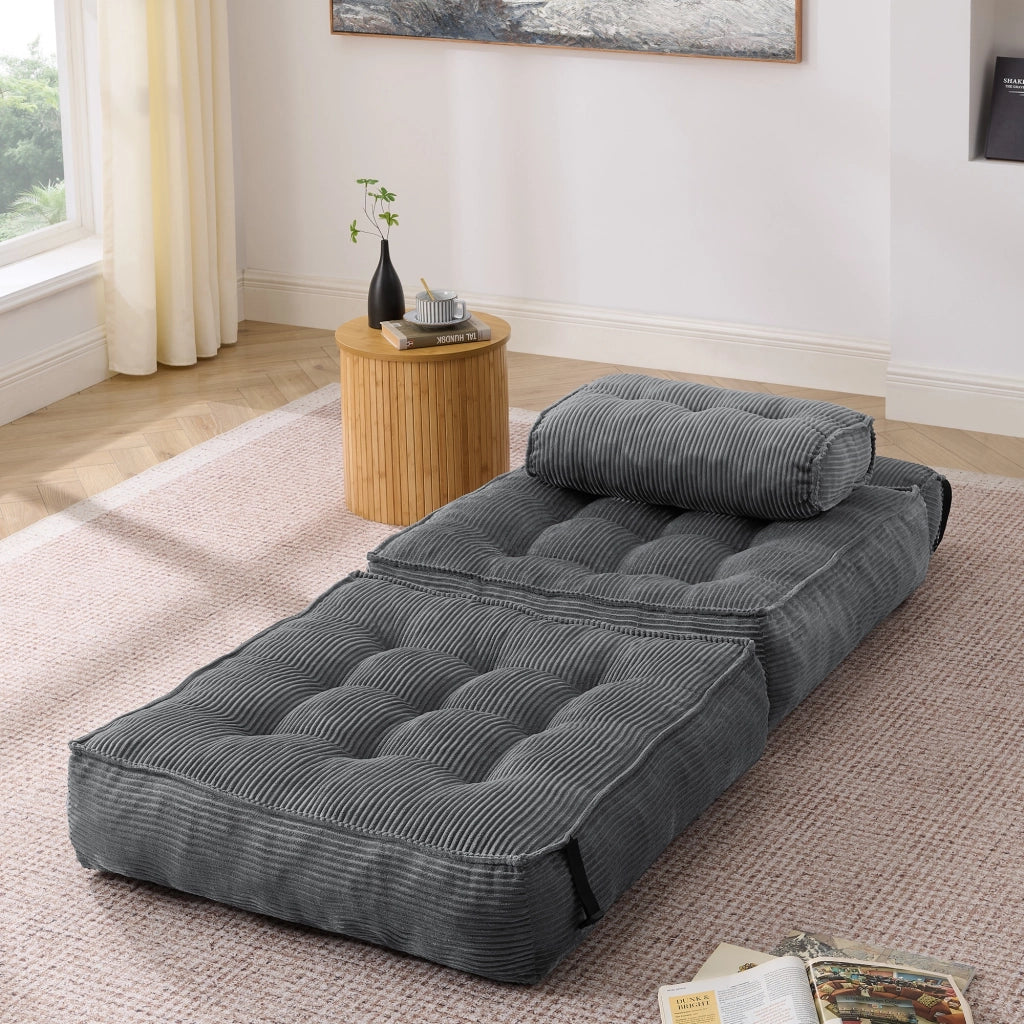 Pouf, divano letto pieghevole, velluto a coste, schienale regolabile, pronto all'uso, grigio