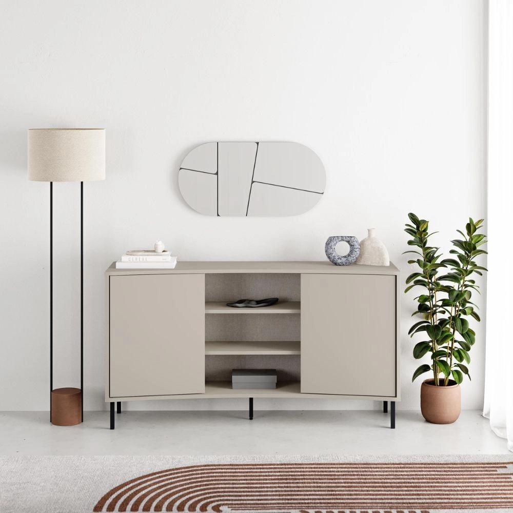 Madia Frem con frontale curvo 2 ante e vani a giorno in finitura cashmere 150x40x81.5H