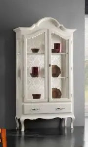 Vetrina mod Cologna cristalliera in legno Shabby chic bianca
