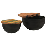 Set 2 pz Tavolini da salotto | Tavolino da caff¨¨ | Tavolino da Soggiorno Nero in Legno Massello di Recupero
