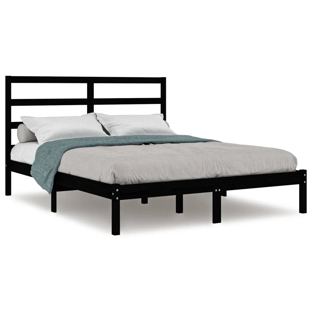 Letto matrimoniale | Letto per adulti | Giroletto Nero in Legno Massello di Pino 140x190 cm