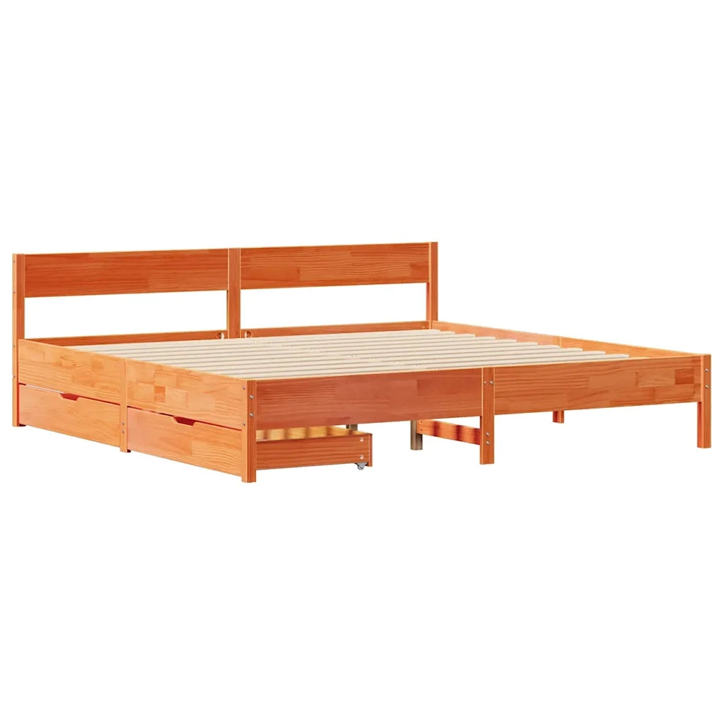 Letto senza Materasso Marrone Cera 180x200 cm in Legno di Pino